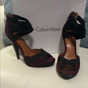Calvin Klein Black and Burgundy Strappy Heels